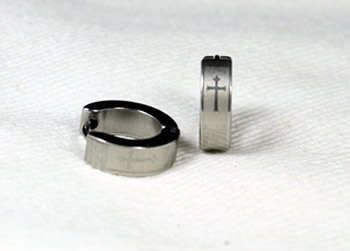 STAINLESS STEEL CROSS MEN'S HUGGIES EARRINGS