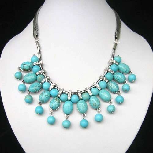 STUNNING VINTORIO COLLECTION   TIBET SILVER TURQUOISE & CRYSTALS NECKLACE