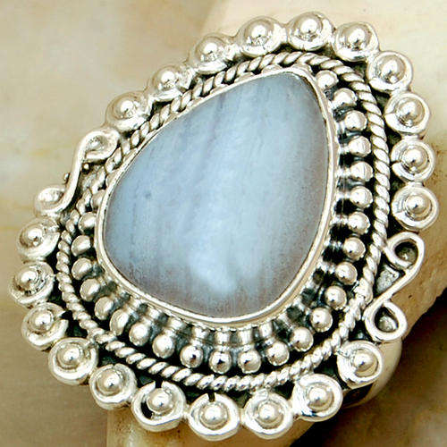 FILIGREE BLUE LACE AGATE SOLID 925 STERLING SILVER RING  #8