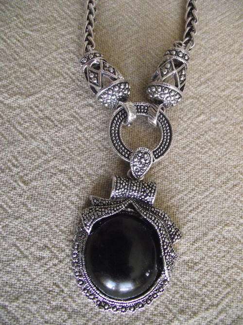 STUNNING   BLACK TIBETAN SILVER  PENDANT NECKLACE
