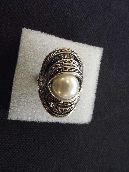 GORGEOUS TIBETAN SILVER PEARL & CRYSTAL DOME RING  # 7