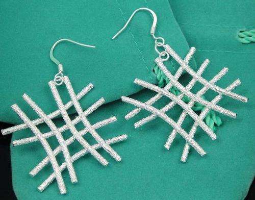 EXQUISITE 925 STERLING SILVER COATED NET DANGLE EARRINGS
