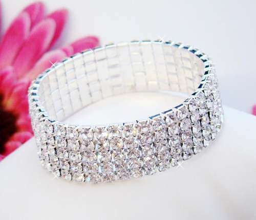 Amazing Circle 5-Rows Diamante Bridal Stretch Bracelet