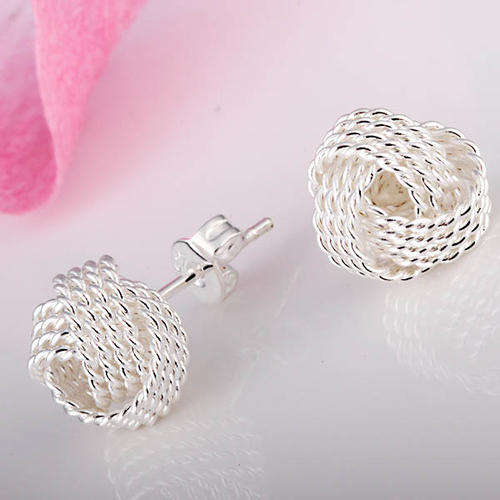 ADORABLE ROUND CROSS MESH 925 STERLING SILVER HIGH QUALITY COATED STUD EARRINGS