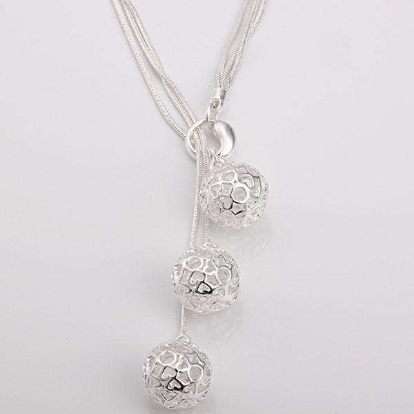 Beautiful 925 sterling silver Coated Three Hollow Balls Sliding Chain Necklace