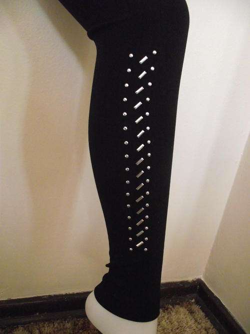 BLACK FOOTLESS SIDE STUDS TIGHTS LEGGINGS FITS SIZE 6 - 16