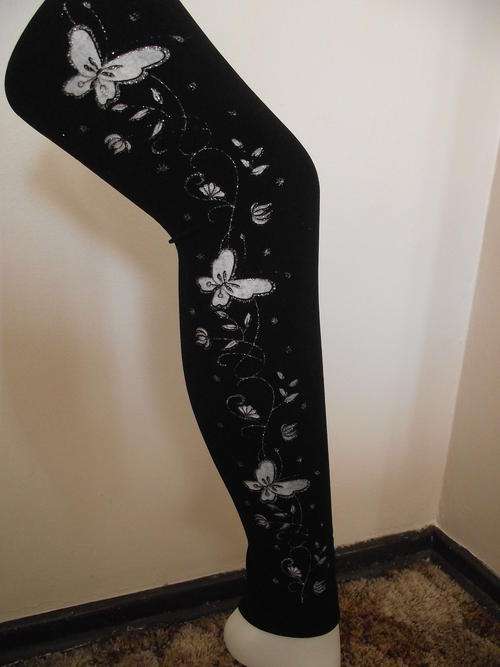 BLACK FOOTLESS  WHITE GLITTER BUTTERFLIES TIGHTS  FITS SIZE 6 - 16