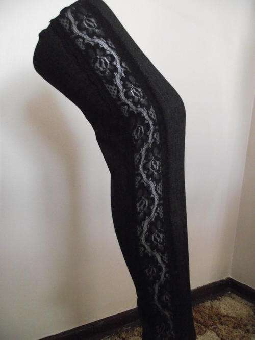 DENIM LOOK  SEE THROUGH  LACE SIDES TIGHT  LEGGINGS FITS SIZE  8-16