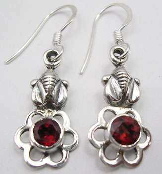 Gorgeous Solid 925 Sterling Silver GARNET Lovely Dangle Earrings 3.5CM