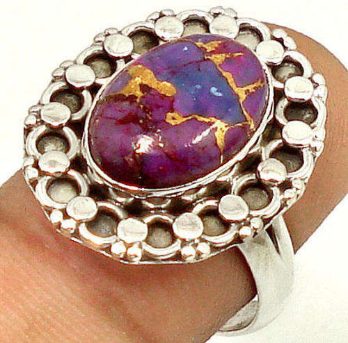 PURPLE COPPER TURQUOISE SOLID 925 STERLING SILVER RING # 7.5