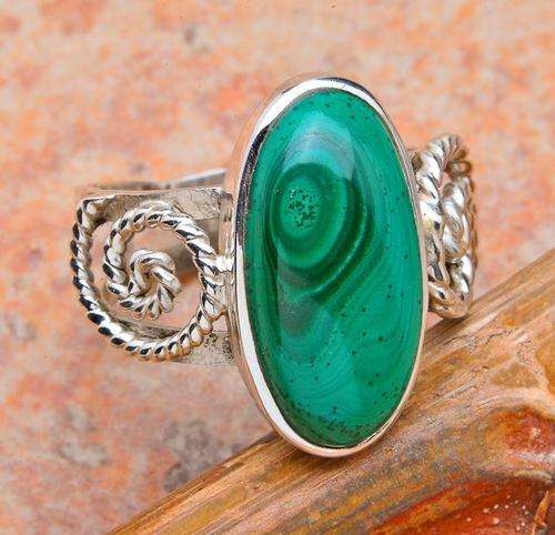 MALACHITE .925 STERLING SILVER RING SIZE 7.5
