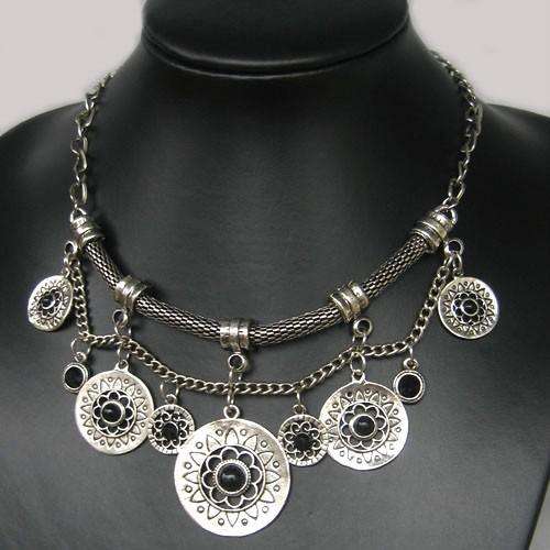 Gorgeous Silver Circles, Chains & Crystals Necklace