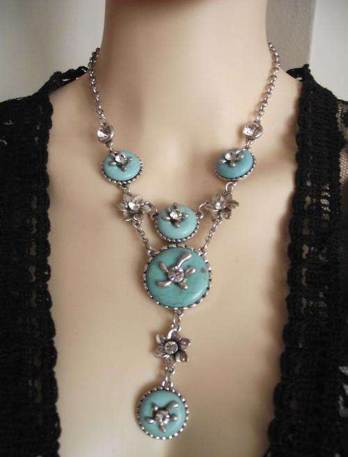 Stunning Tibetan Silver Turquoise & CZ Dangle Necklace