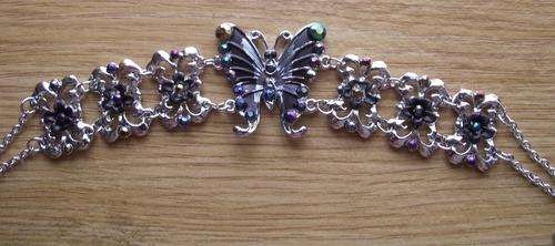 GORGEOUS  TIBET SILVER  WIDE CUFF BURGUNDY BUTTERFLY BRACELET