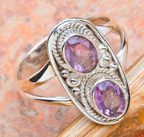 GOREOUS FACETED AMETHYST SOLID .925 SILVER RING SIZE 7.5