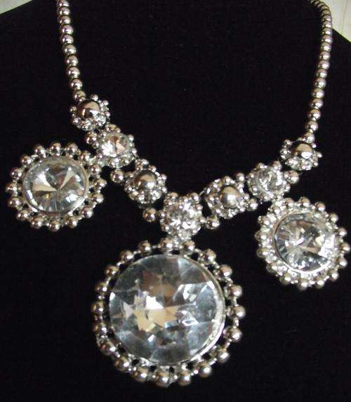 Stunning Silver Clear Feaux Crystals 3 Pendants Necklace & Earrings Set