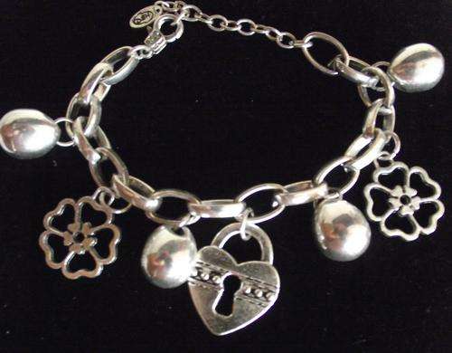 GORGEOUS  TIBET SILVER CHAINS & HEART  CHARM BRACELET