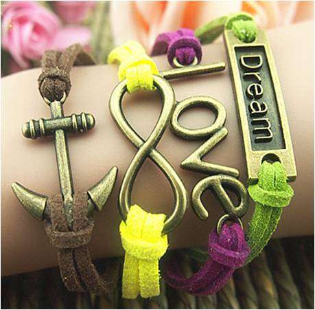 Infinity Coloured and Bronze Leather Bracelet