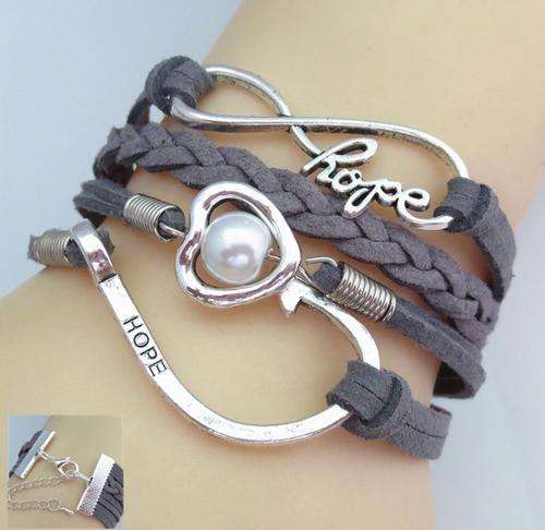 Infinity Grey Leather  Bracelet