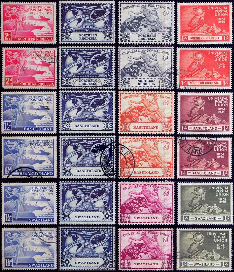 Universal Postal Union Anniversary -1874 -1949 N Rhodesia Swaziland & Basutoland Mint & Used Sets