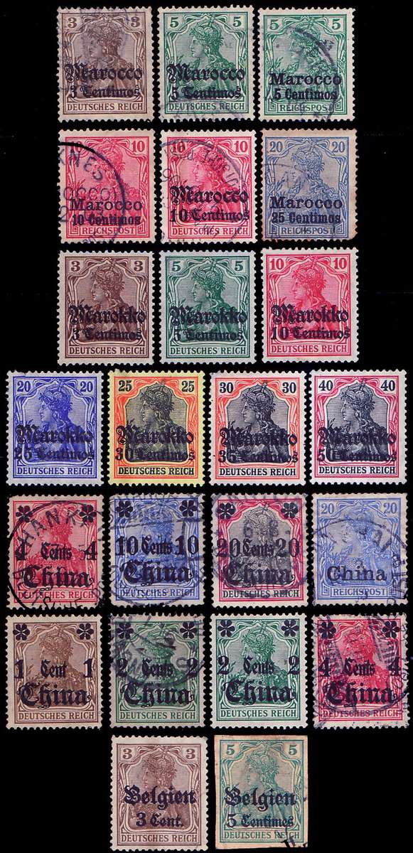 German Post Offices Abroad - China, Morocco & Belgium - Empire Stamp overprints 1900 High CV