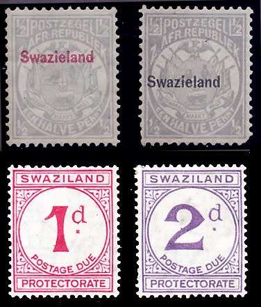 VERY LATE LISTING - SWAZIELAND 2 Overprints on ZAR and 2 x postage Due - Cat val R610