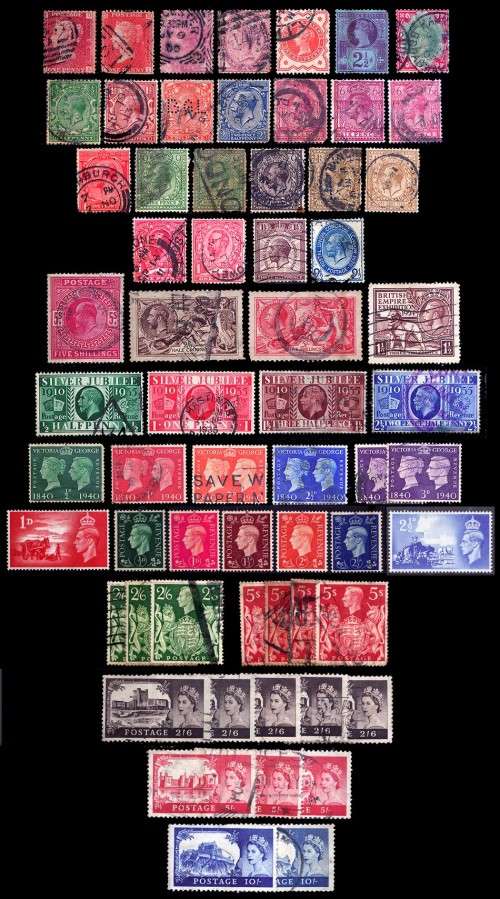 Great Britain Selection across 5 Monarchs - 56 stamps  -  incl HIGH CVs