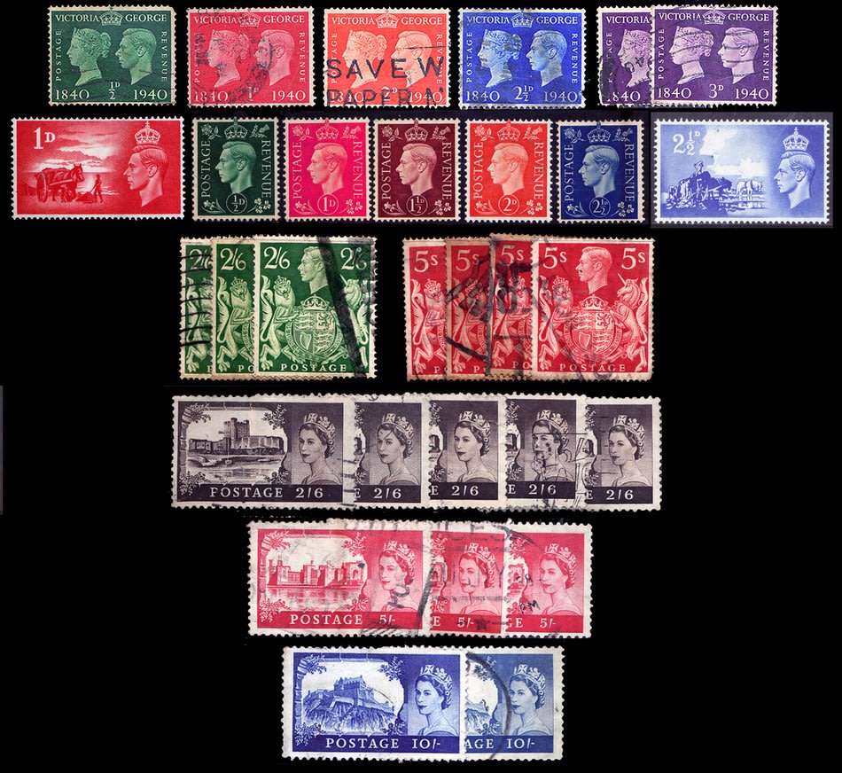 Great Britain Selection across 5 Monarchs - 56 stamps  -  incl HIGH CVs