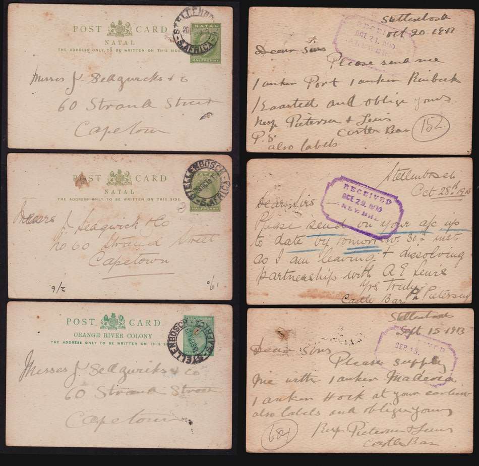 Pre stamped NATAL Postcards used in Cape of Good Hope - Very Interesting items