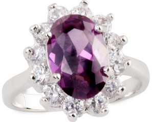 STUNNING AMETHYST SWARVOSKI CRYSTAL 24CT GP RING SIZE 7