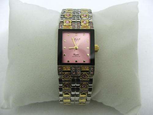 Swiss Designed OMAX Silver and Gold with Pink Dial Watch with Genuine Pink Crystals