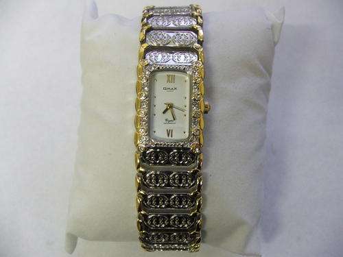 Swiss Designed OMAX Silver and Gold with White Dial Watch with Genuine Crystals