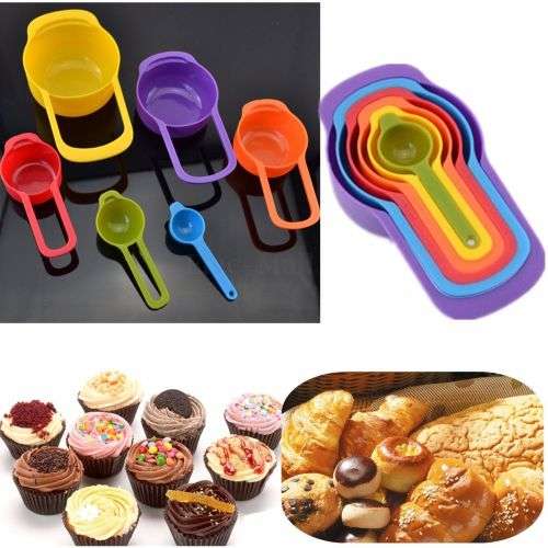 6 PCS Set Arc-en-ciel Colorful Spoons Cup Dispenser Measuring Spoon Kitchen Tool