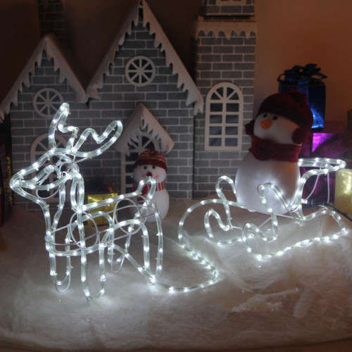 9M 3D WHITE LED  Deer & Sleigh Outdoor Christmas Reindeer Light