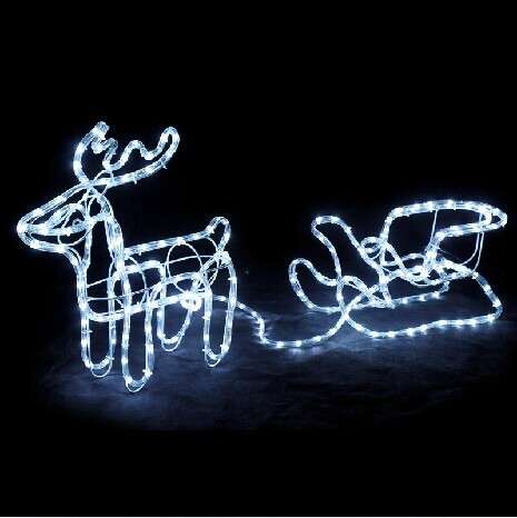 9M 3D WHITE LED  Deer & Sleigh Outdoor Christmas Reindeer Light