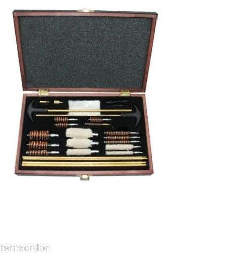 Gun Rifle Shotgun Pistol Cleaning Kit Wood Case Universal Tools Gun