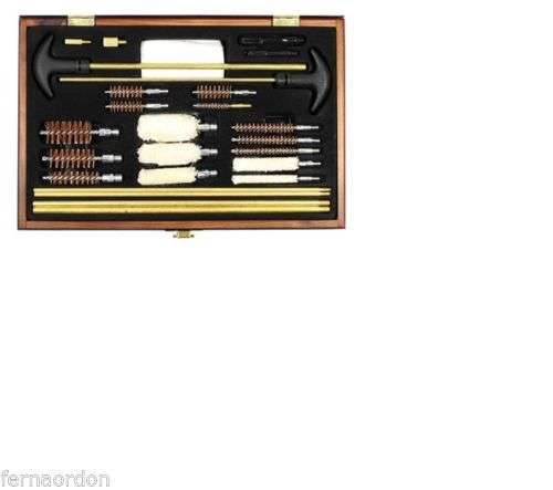 Gun Rifle Shotgun Pistol Cleaning Kit Wood Case Universal Tools Gun