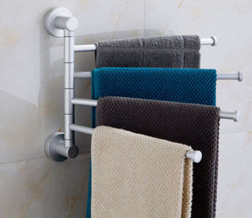 Wall Mounted Towel Holder 4 Swivel Bars Bathroom Polished Hardware Rack Hanger