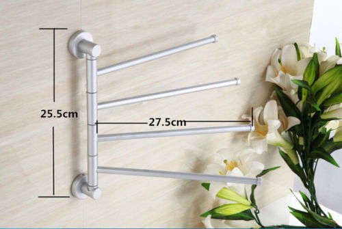 Wall Mounted Towel Holder 4 Swivel Bars Bathroom Polished Hardware Rack Hanger