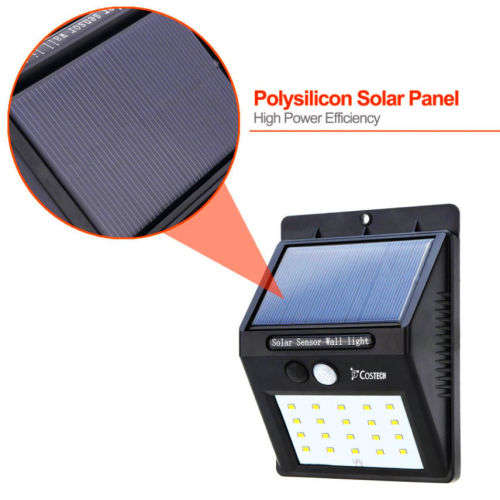 Solar Power Sensor Wall Light 20 LED Bright Wireless Security Motion