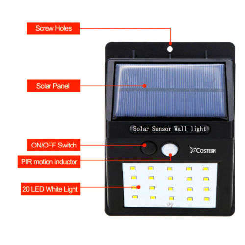 Solar Power Sensor Wall Light 20 LED Bright Wireless Security Motion