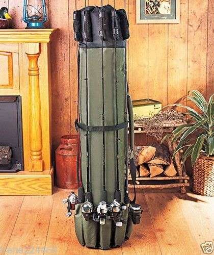 Fishing 5 Rod Pole Equipment Case Organizer Tackle Box Canvas 49x8.5 NIP