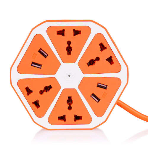 Universal 4 USB Hexagon Power Socket Extension Socket Plug Electrical Outlet