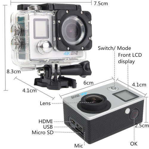 4K SPORT WIFI ACTION CAMERA ULTRA HD VIDEOCAMERA SUBACQUEA DUAL SCREEN