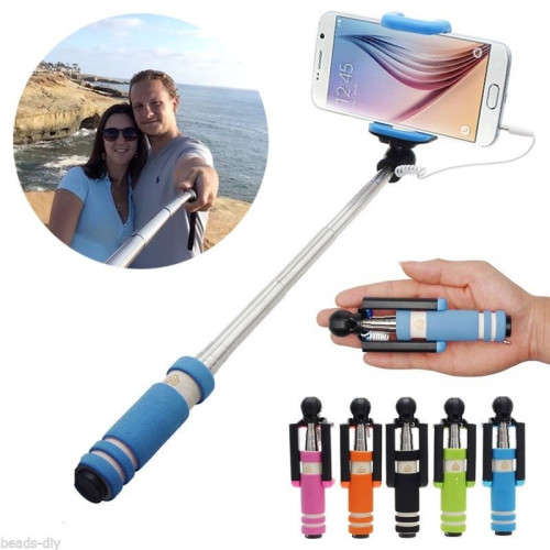 Extendable Handheld Mini Selfie Stick Wired Monopod Remote Holder For Smartphone