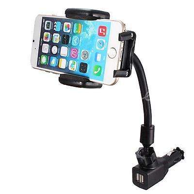 Dual 2 USB Ports Car Cigarette Lighter Charger Mount Holder For Cell Phone GPS