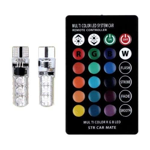 2x T10 RGB 16Color LED Car Wedge Reading Lamp Auto Interior Light+Remote Control