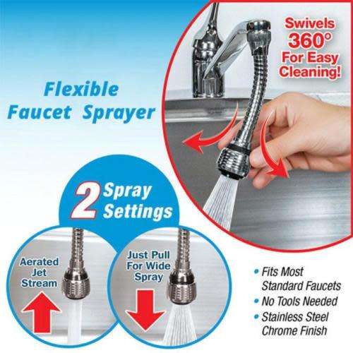 Turbo 360 Flex Faucet Sprayer Flexible Double Swivel Attachment Sprayer Spout