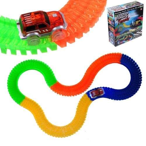 Magic Racing Tracks Set Bend Flex Glow Led Light Racetrack Car Kids Toys Gifts
