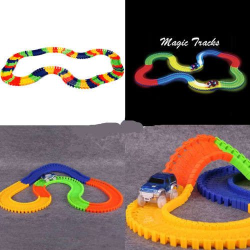 Magic Racing Tracks Set Bend Flex Glow Led Light Racetrack Car Kids Toys Gifts